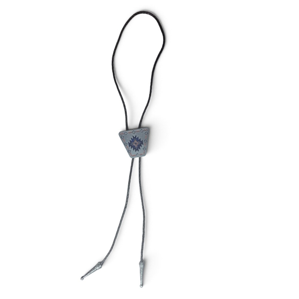 Vintage Southwest Western Cowboy Cowgirl Bolo Tie Jeans Friend Blue Silver